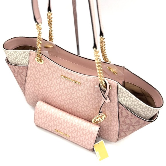 Michael Kors Large Jet Set Travel Shoulder Bag & Trifold Wallet Light Pink Multi - Picture 10 of 13